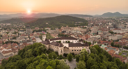 Image showing Aerial panorama of Ljubljana, capital of Slovenia, at sunset