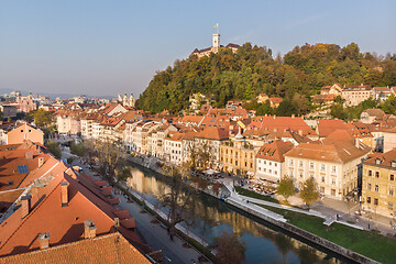 Image showing Cityscape of Ljubljana, capital of Slovenia in warm afternoon sun.