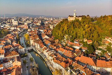 Image showing Cityscape of Ljubljana, capital of Slovenia in warm afternoon sun.