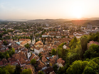 Image showing Aerial view of old medieval city center of Ljubljana, capital of Slovenia.