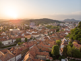 Image showing Aerial view of old medieval city center of Ljubljana, capital of Slovenia.