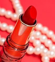 Image showing Red Lipstick Means Make Ups And Glamour 