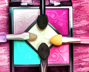Image showing Eye Makeup Brushes Means Beauty Products And Cosmetic 
