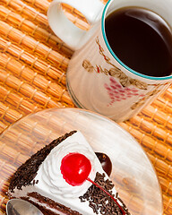 Image showing Black Forest Cake Indicates Coffee Break And Beverages 