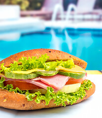 Image showing Ham Roll Juice Indicates Swimming Pool And Beverage 