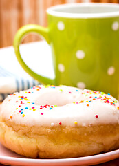 Image showing Fresh Coffee Donuts Represents Decaf Dessert And Break 