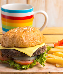 Image showing Burger Chips Lunch Represents French Fries And Bbq