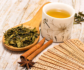 Image showing Chinese Green Tea Means Break Time And Beverage 