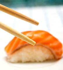 Image showing Japanese Sushi Salmon Shows Asian Food And Cuisine 