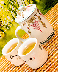 Image showing Tea On Patio Represents Break Time And Breaktime 