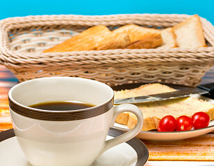 Image showing Breakfast Black Coffee Means Morning Meal And Beverage 