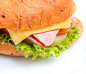 Image showing Ham Cheese Sandwich Shows Bread Roll And Crusty 