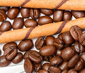 Image showing Coffee Beans Cookies Shows Wafer Biscuits And Beverage 