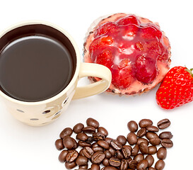 Image showing Coffee And Desert Means Fruit Tart And Decaf