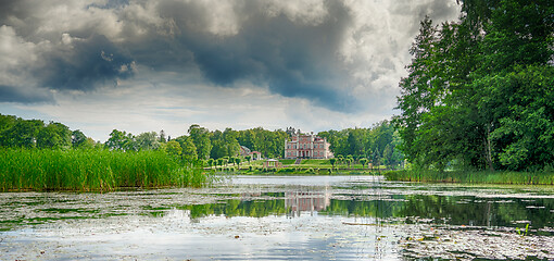 Image showing Reflections in a lake with sky and trees