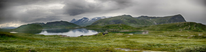 Image showing Beautiful mountain landscape panorama with lake and clouds