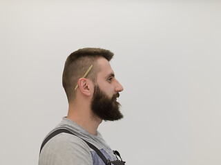 Image showing portrait of bearded hipster handyman