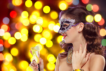 Image showing Beauty model woman wearing venetian masquerade carnival mask at party