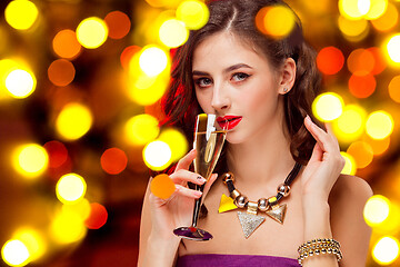 Image showing Beautiful girl and shiny background with lights