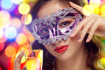 Image showing Beauty model woman wearing venetian masquerade carnival mask at party