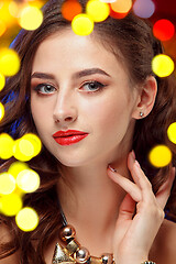 Image showing Beautiful girl and shiny background with lights