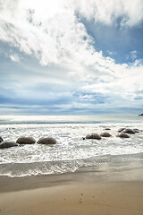 Image showing boulders at the beach of Moeraki New Zealand