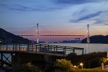 Image showing View of Megami Ohashi bridge from Nagasaki Seaside Park