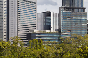 Image showing Modern architecture. Modern steel and glass skyscrapers in Osaka.