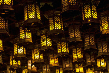 Image showing Thousands of lanterns hanging on the ceiling of Buddhist temple Shrine.