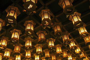 Image showing Thousands of lanterns hanging on the ceiling of Buddhist temple Shrine.