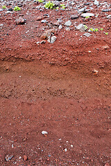 Image showing A cut of soil with rocks and red soil