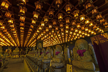 Image showing Thousands of lanterns hanging on the ceiling of Buddhist temple Shrine.