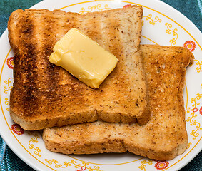 Image showing Butter Toast Slices Shows Meal Time And Beverages 