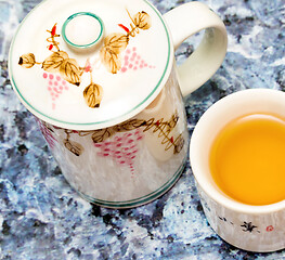 Image showing Green Tea Cup Indicates Break Time And Breaktime 