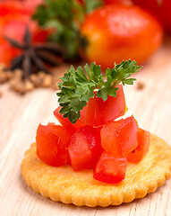 Image showing Tomato Crackers Indicates Appetizer Biscuit And Snack 