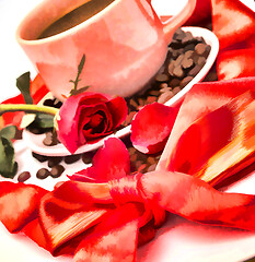 Image showing Rose And Coffee Indicates Refreshment Cafeteria And Tasty 