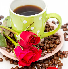 Image showing Rose And Coffee Shows Cup Decaf And Espresso 