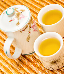 Image showing Outdoor Green Tea Shows Break Time And Beverage 