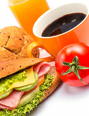 Image showing Coffee And Sandwich Represents Food Stuff And Bakery 