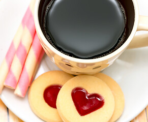 Image showing Heart And Coffee Means Valentines Bickies And Biscuits 