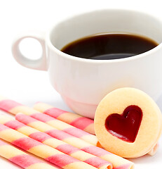 Image showing Heart Coffee Cookie Means Valentines Cracker And Biscuit 
