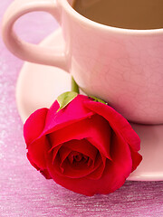 Image showing Rose And Coffee Means Break Decaf And Drink 