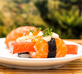 Image showing Japanese Sushi Shows Oriental Food And Delicacy 