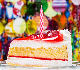 Image showing Sliced Birthday Cake Means Parties Dessert And Delectable 