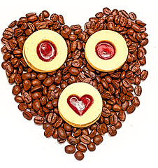 Image showing Coffee Beans Beverage Means Heart Espresso And Cafe 