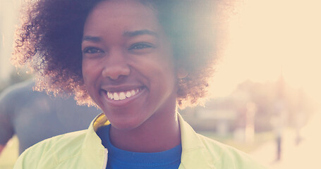 Image showing Portrait of multiethnic group of young people on the jogging