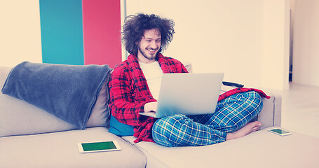 Image showing man drinking coffee enjoying relaxing lifestyle