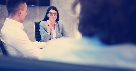 Image showing Startup Business Team At A Meeting at modern office building