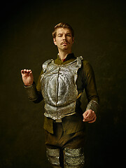 Image showing Medieval knight on dark background.