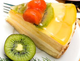 Image showing Moist Strawberry Cake Represents Fresh Cream Gateau And Bakery